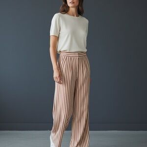 L’Atiste by Amy Striped Wide Leg High Waist Pants Cotton Pleated Trousers M